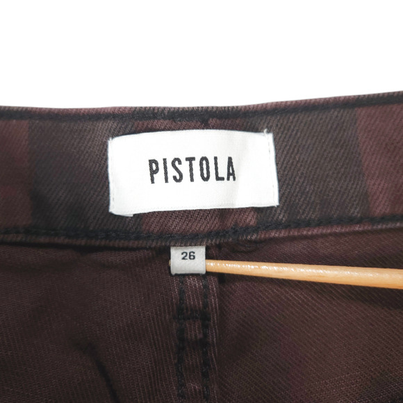 Pistola Charlie Button Fly High Rise Straight Ankle Jeans Brown Check 26x27 NWT - Picture 6 of 10